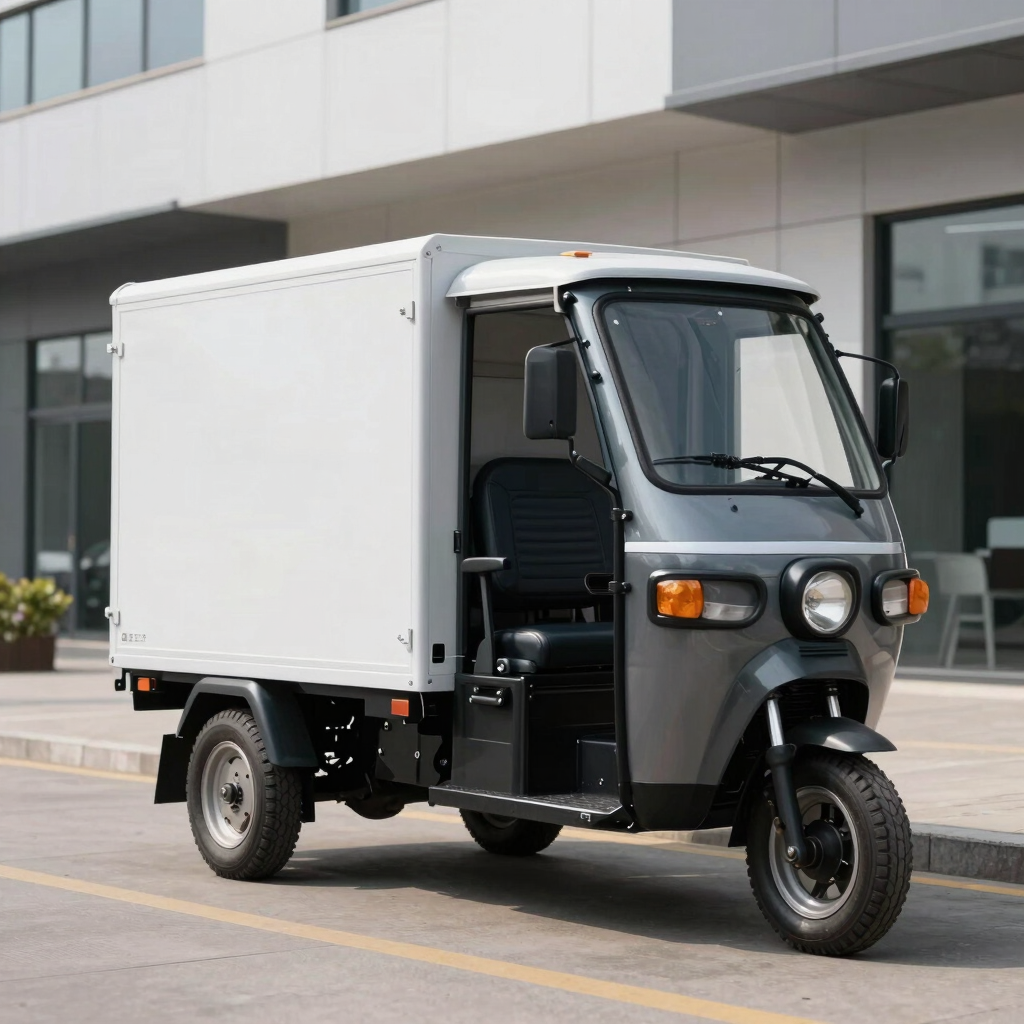 Specialized Electric Delivery Tricycle with Closed Cargo Box for Express Logistics